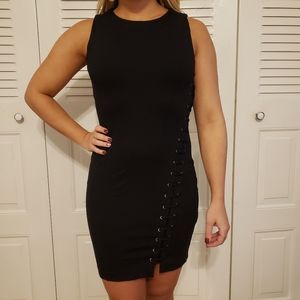 Black Lace Up Mini Dress
